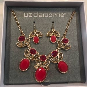 Liz Claiborne red necklace and earring set